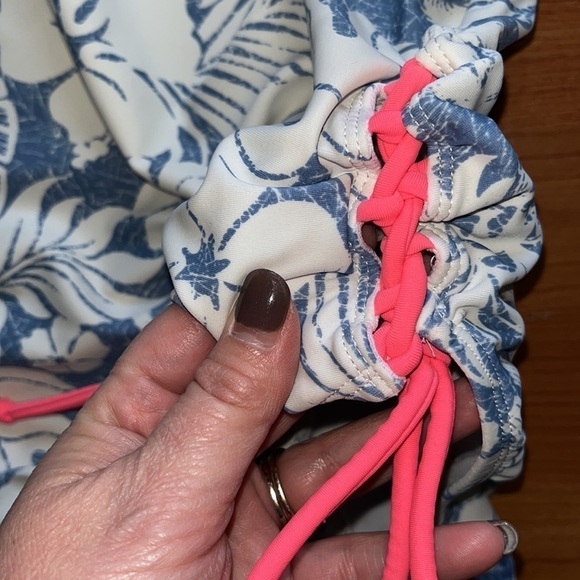 Gossip juniors one piece blue and white tropical print swimsuit with coral trim - Picture 6 of 9